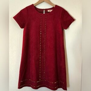 GB Girls Burgandy Faux Suede Dress With Studs